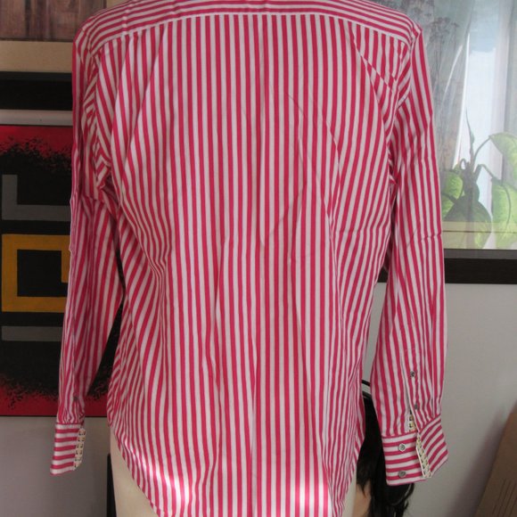 Robert Graham X Red White Stripes Contrasting Cuffs Collar Men's Shirt Sz L Read - Picture 11 of 15